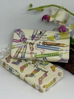2x Florinda Vegetable Perfumed Bath Soap - Talc & Flower Cotton - 3.52 oz - New